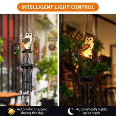 Solar Owl Wind Chime Light Outdoor LED Bird Sculpture Hanging Lamp - Horizon Bliss