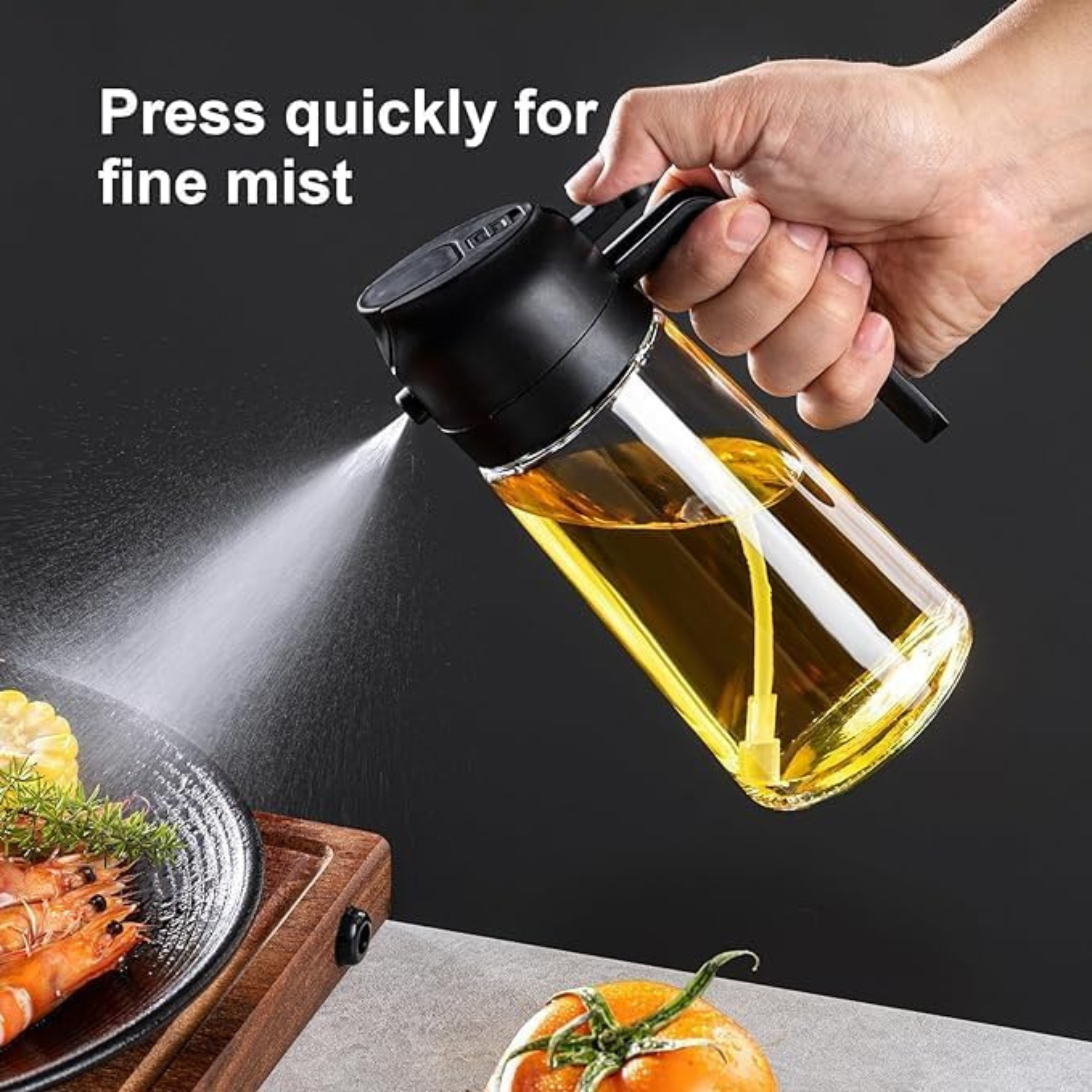 16oz Oil Dispenser Bottle for Kitchen - 2 in 1 Olive Oil Dispenser and Oil Sprayer - 470ml Olive Oil Bottle - Oil Sprayer for Cooking, Kitchen, Salad, Barbecue 2Pcs Black - Horizon Bliss