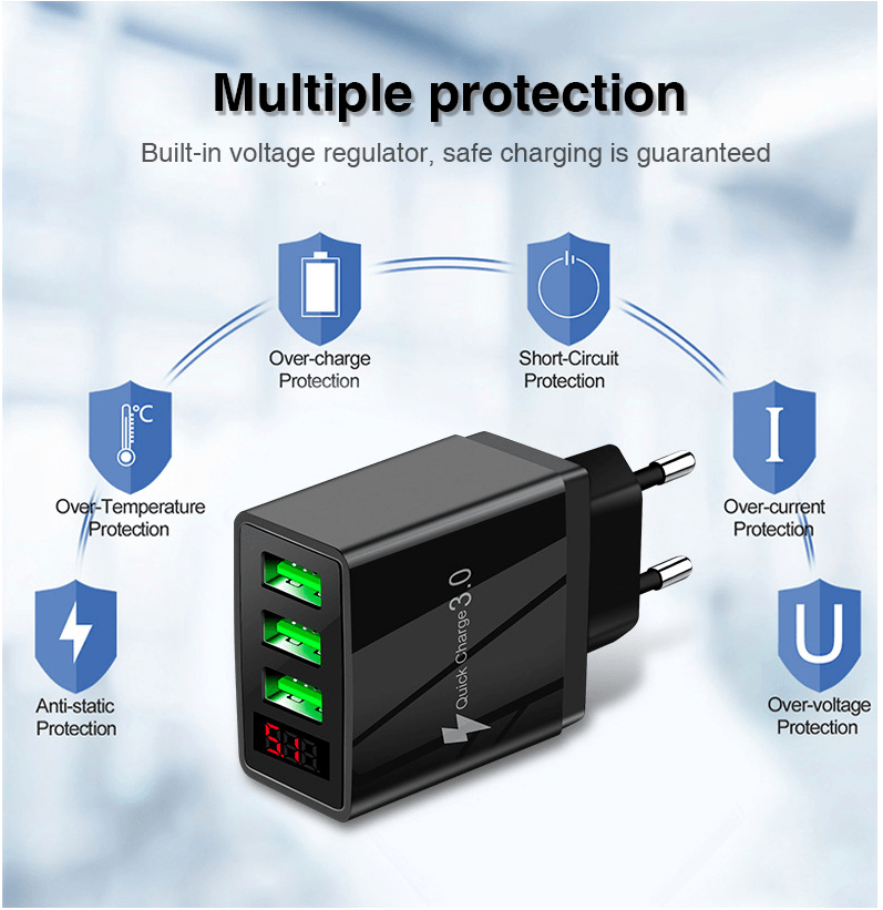 PBG 3 port LED Display Wall Charger  and 3 in 1 Cable Bundle - Horizon Bliss