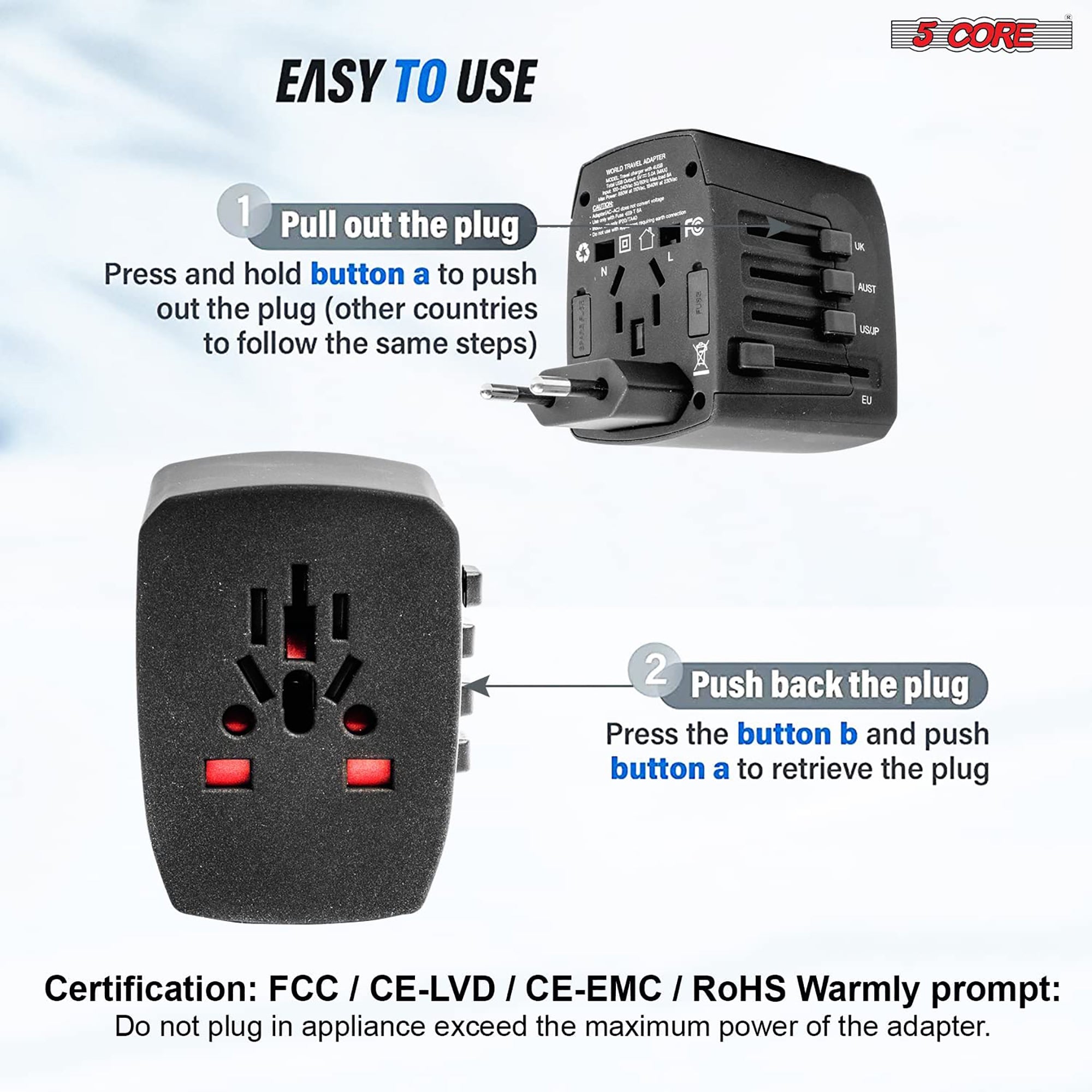 5Core Univedrsal Travel Adapter International Power Adapters 3 Pack