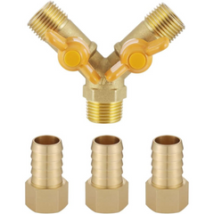 3 Way Shut Off Ball Valve, 5/8" Hose Barb 2 Switch Brass Y Shaped Valve with Clamps for Water Fuel Air - Horizon Bliss