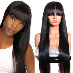 Straight Human Hair Wigs With Bangs Full Machine Made Brazilian Human - Horizon Bliss