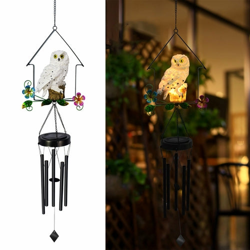 Solar Owl Wind Chime Light Outdoor LED Bird Sculpture Hanging Lamp - Horizon Bliss