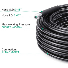 Pressure Washer Sewer Jetter Kit - 50Ft X1/4" Hydro Drain Jetter Cleaner Hose, Corner, Rotating and Button Nose Sewer Jetting Nozzle Waterproof Tape,Orifice 4.0 4.5,1/4 Inch NPT,5800 PSI - Horizon Bliss