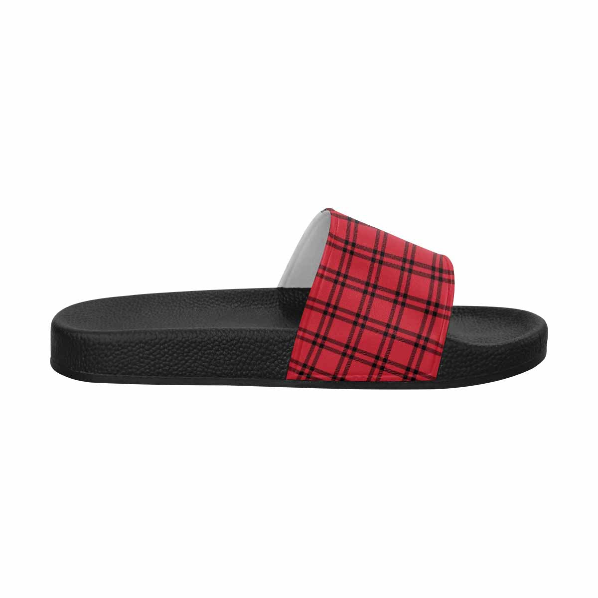 Mens Slide Sandals,      Buffalo Plaid Red And Black - Horizon Bliss