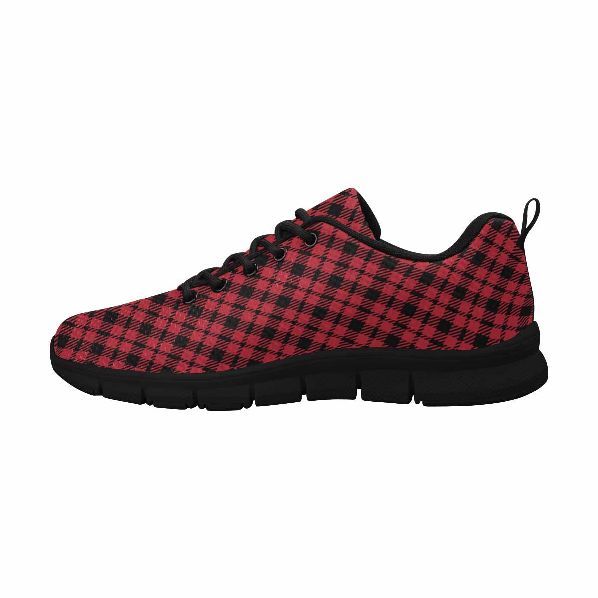 Sneakers For Men, Buffalo Plaid Red And Black Running Shoes Dg840 - Horizon Bliss