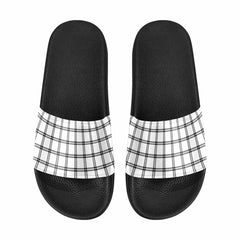 Mens Slide Sandals,      Buffalo Plaid Black And White - Horizon Bliss