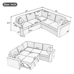 83" L-Shaped Pull Out Sofa Bed Modern Convertible Sleeper Sofa with 2 - Horizon Bliss