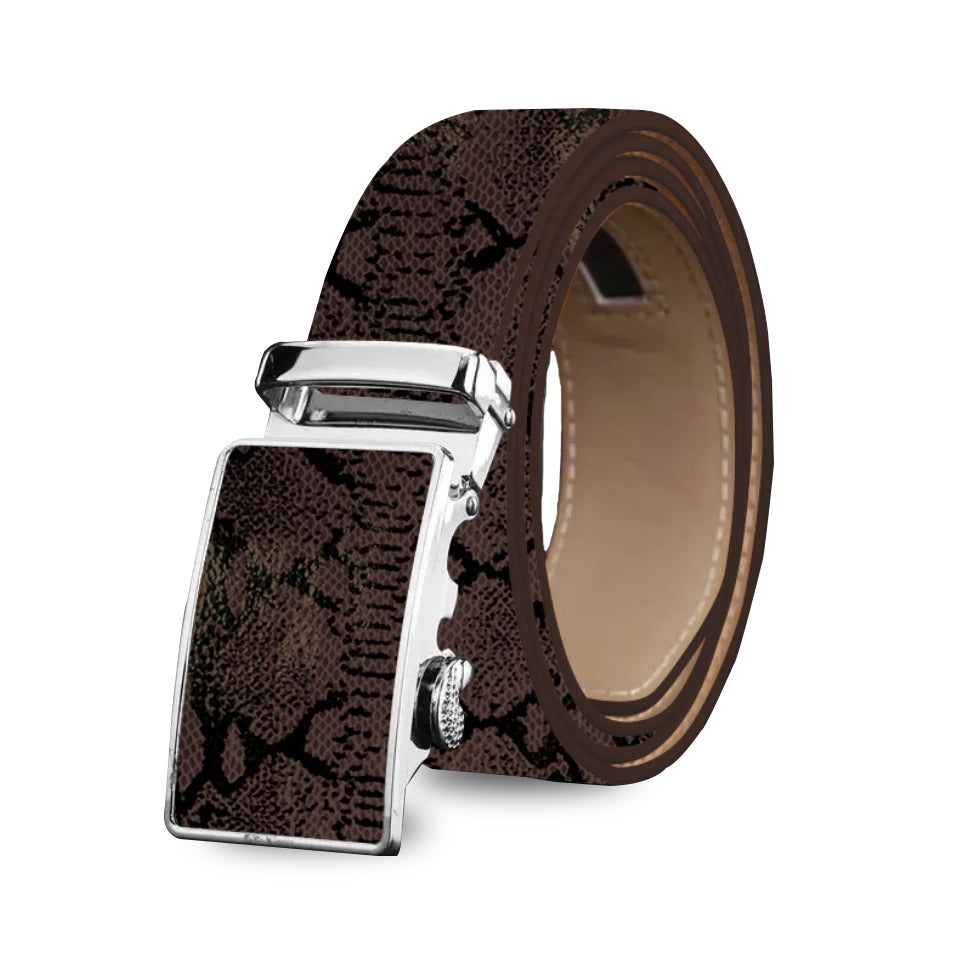 Brown Mens Adjustable Ratchet Slide Buckle Belt - Genuine Leather - Horizon Bliss