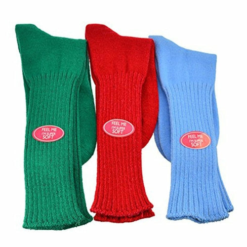 Solid Color Ribbed Crew Turn cuff Soft Acrylic Socks 3 Pair Pack Socks - Horizon Bliss