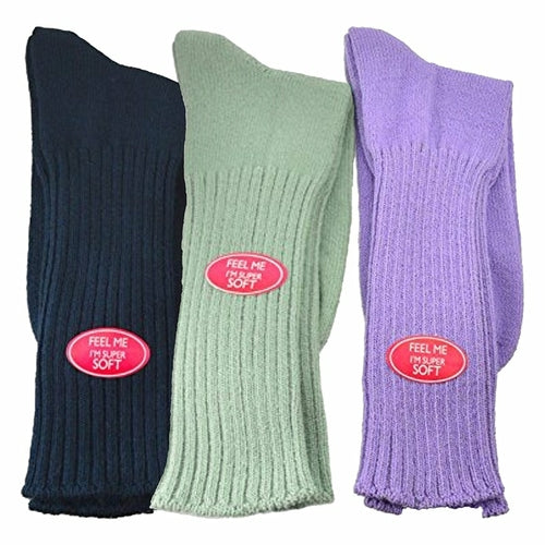 Solid Color Ribbed Crew Turn cuff Soft Acrylic Socks 3 Pair Pack Socks - Horizon Bliss