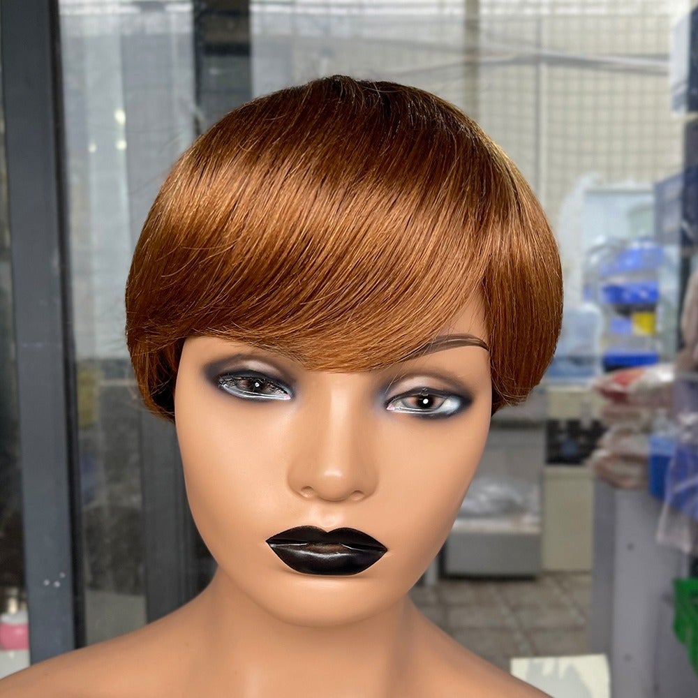 6inch #Burg Pixie Short Cut 100% Straight Human Hair Wig with Bangs Br - Horizon Bliss