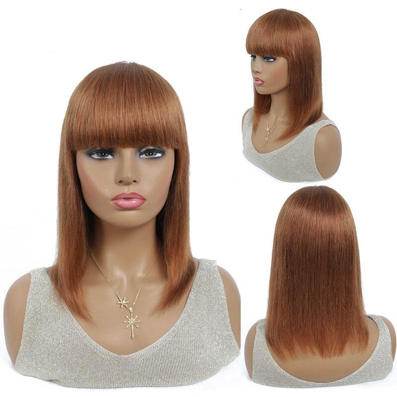 #613 Brazilian 99J Burgundy Short Bob Remy Straight Human Hair Wigs Wi - Horizon Bliss