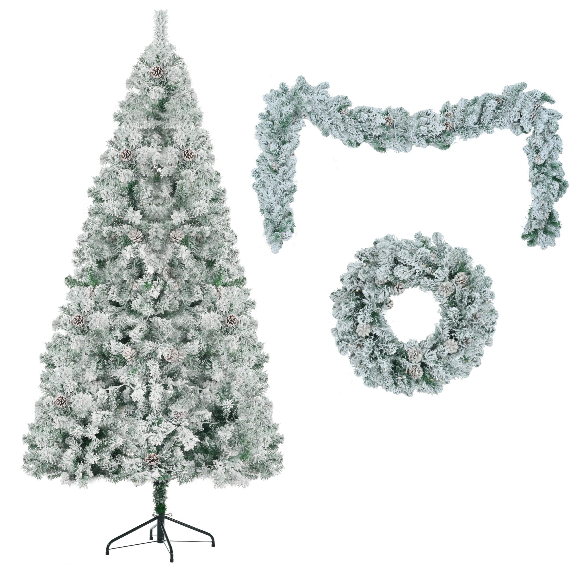 6FT Snow Flocked Christmas Tree, Pre-Lit Set with Tree & Garland &