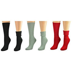 Solid Color Ribbed Crew Turn cuff Soft Acrylic Socks 3 Pair Pack Socks - Horizon Bliss