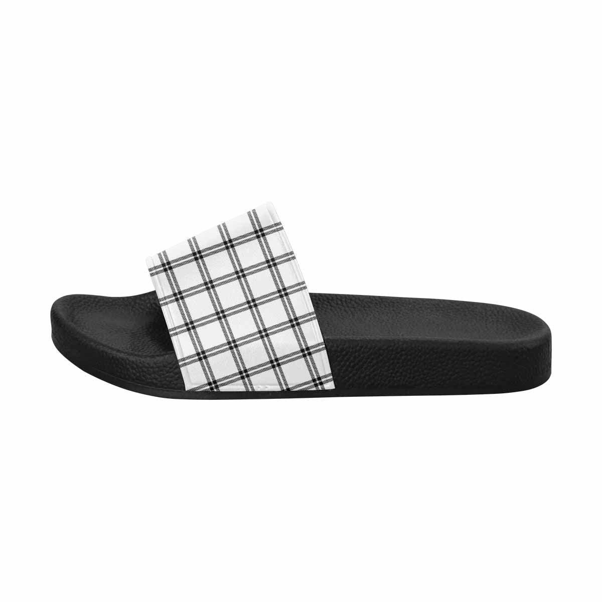 Mens Slide Sandals,      Buffalo Plaid Black And White - Horizon Bliss