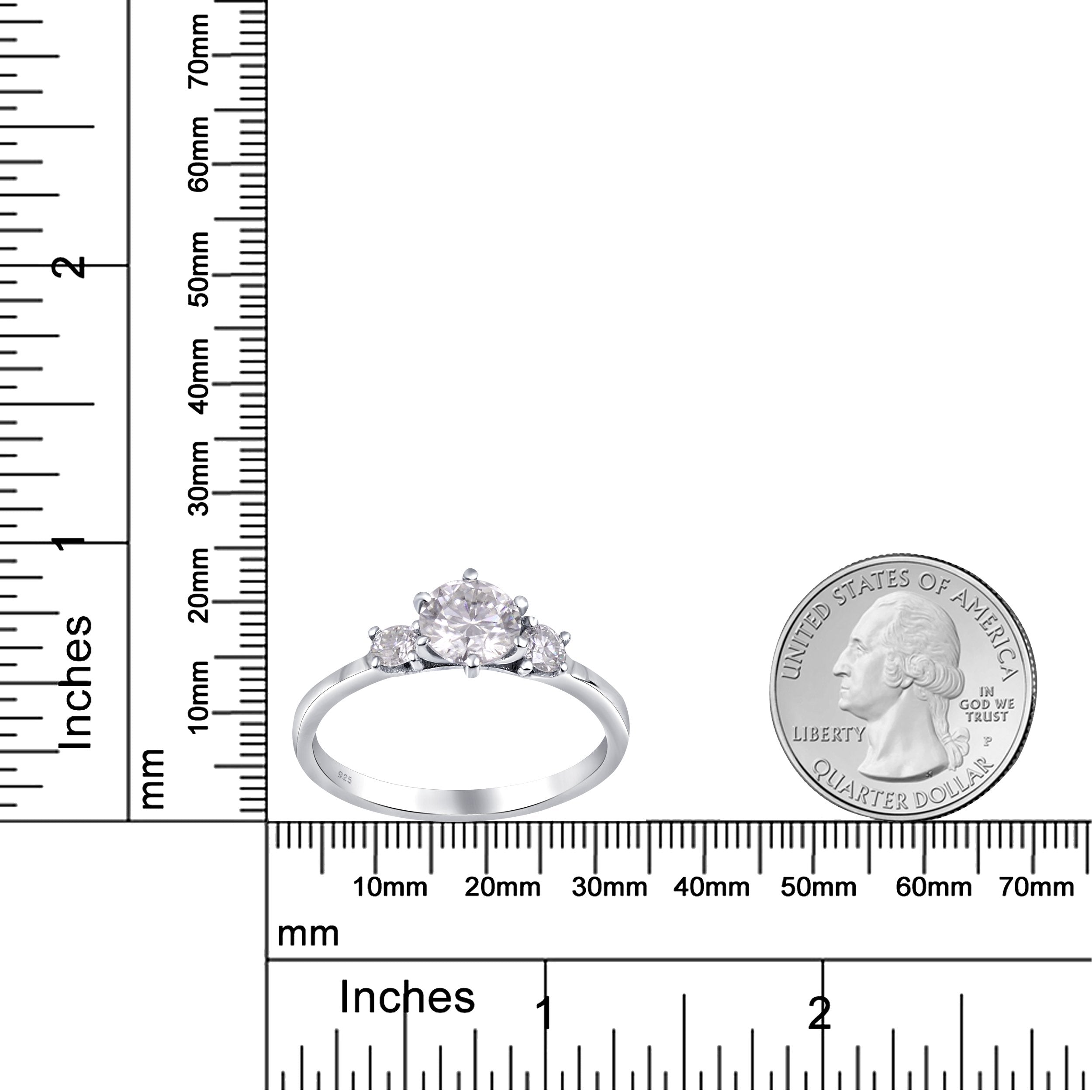 White Moissanite 3-Stone Ring Sterling Silver