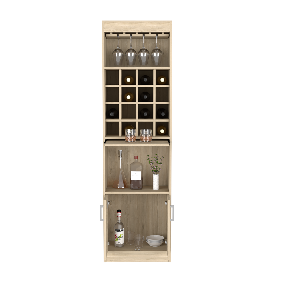 Bar Cabinet Atanasio, Rack, 16 Wine Cubbies, Light Pine Finish - Horizon Bliss