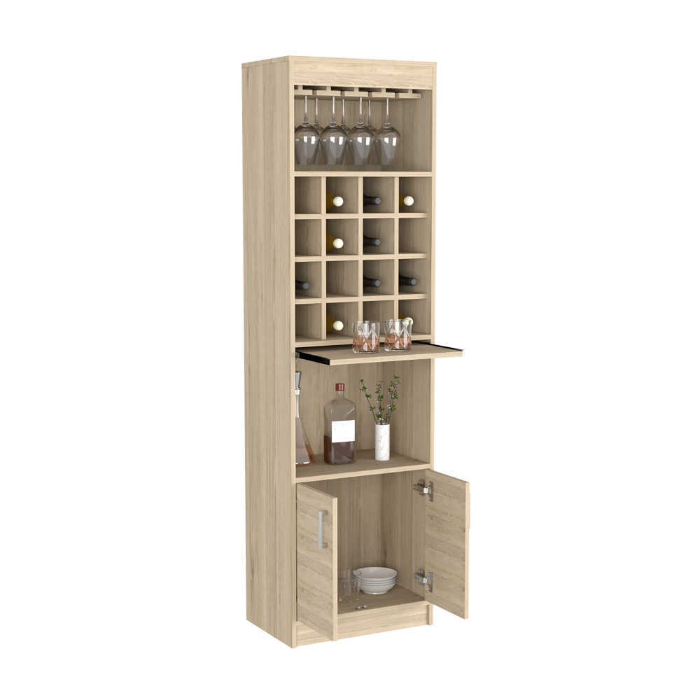 Bar Cabinet Atanasio, Rack, 16 Wine Cubbies, Light Pine Finish - Horizon Bliss