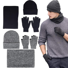 Mens Winter Beanie Hat And Neck Scarf Warmer Touch Screen Gloves Set