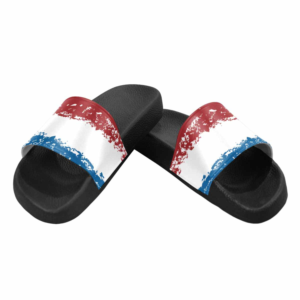 Mens Slide Sandals, Red White Blue Print - Horizon Bliss