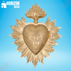 Sacred Heart, Metal Heart Milagro, Gold Heart Box, Ex Voto - Horizon Bliss