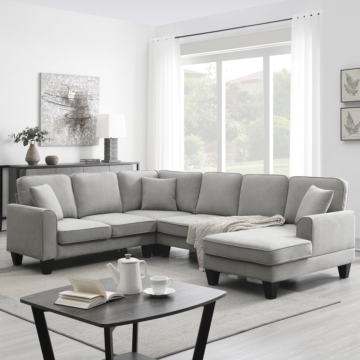 108*85.5" Modern U Shape Sectional Sofa, 7 Seat Fabric Sectional Sofa - Horizon Bliss