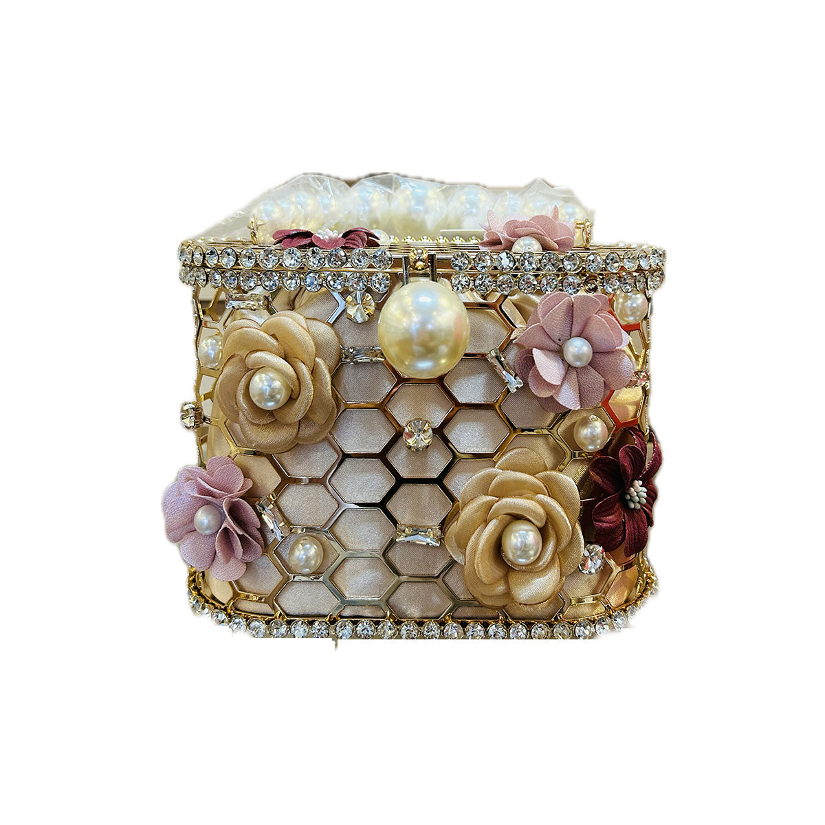 Pearl Handle With Flower Detail Hand Bag