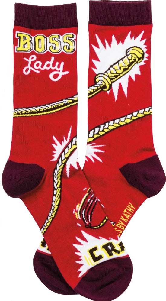 Boss Lady Whipcrack Socks Funny Novelty Red Power Socks - Horizon Bliss