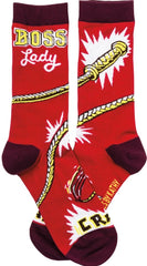 Boss Lady Whipcrack Socks Funny Novelty Red Power Socks - Horizon Bliss