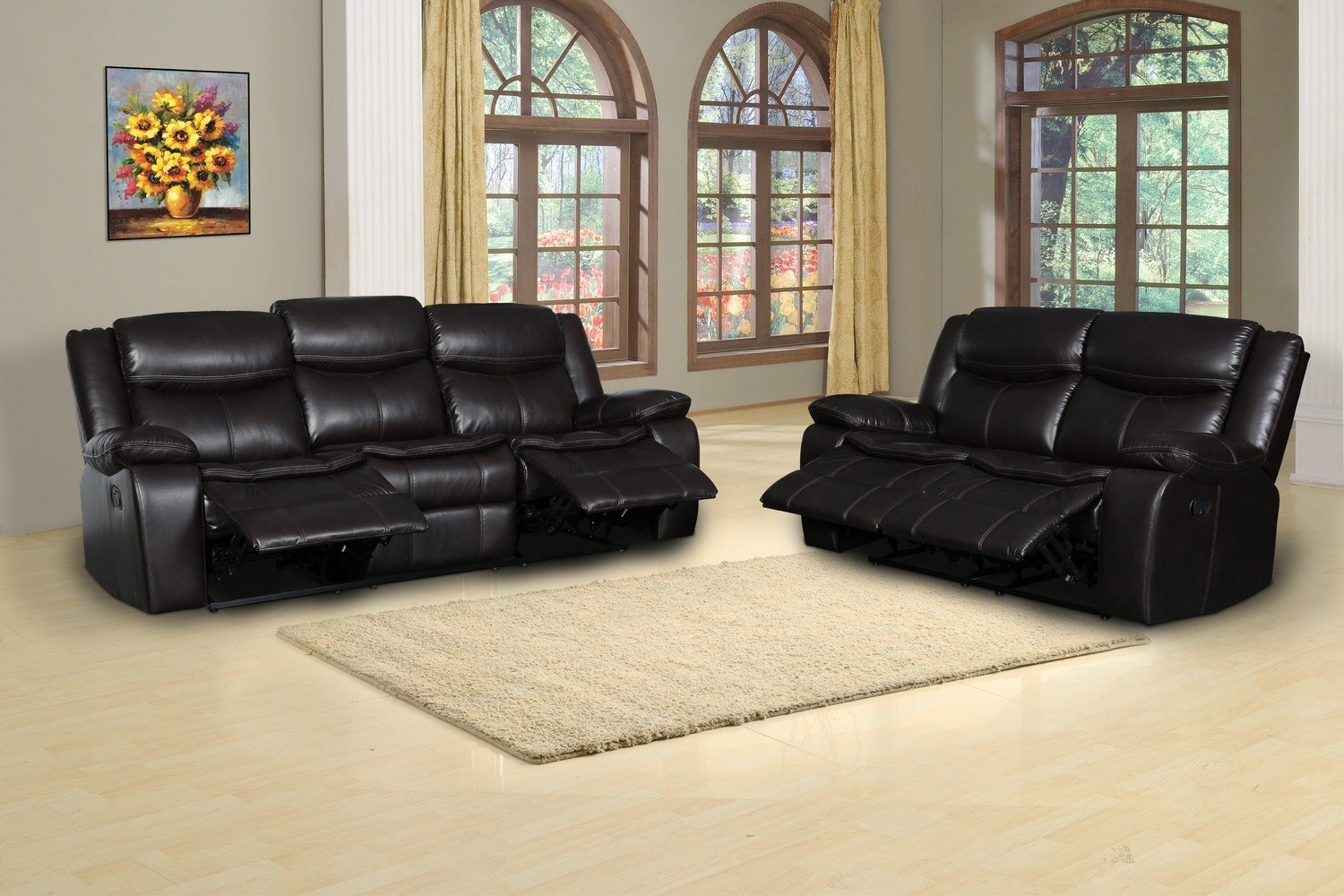 Modern Soft Brown Faux Leather Reclining Sofa - Horizon Bliss