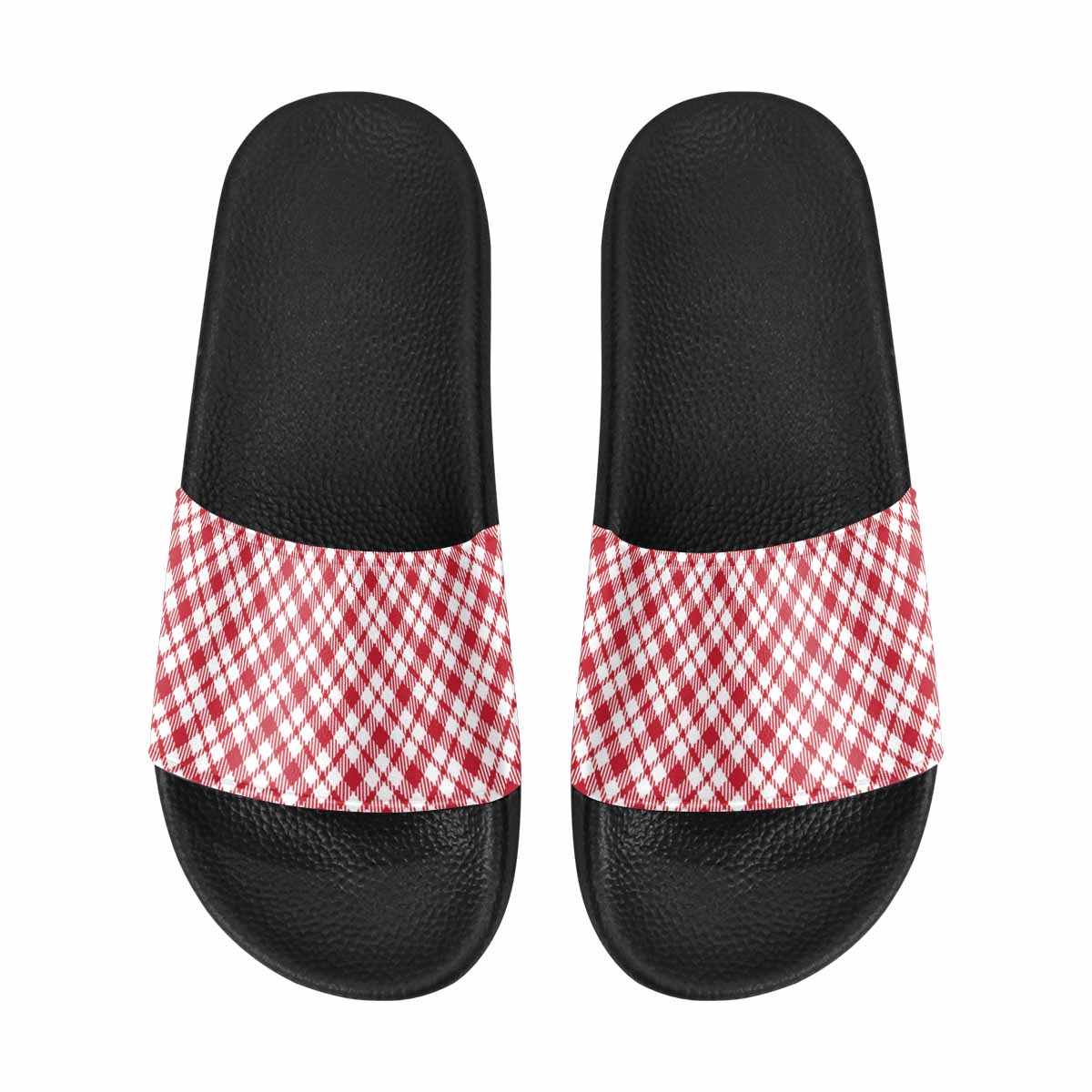 Mens Slide Sandals,      Buffalo Plaid Red And White - Horizon Bliss