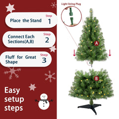 4ft Artificial Christmas Tree Prelit with Stand,100 Warm White LED