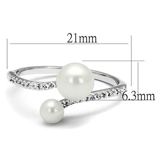 3W1236 - Rhodium Brass Ring with Synthetic Pearl in White