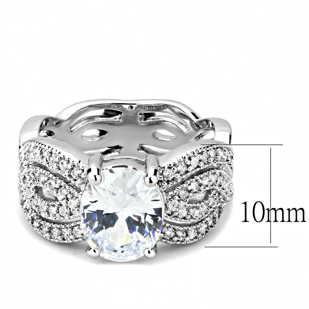 3W1517 - Rhodium Brass Ring with AAA Grade CZ  in Clear