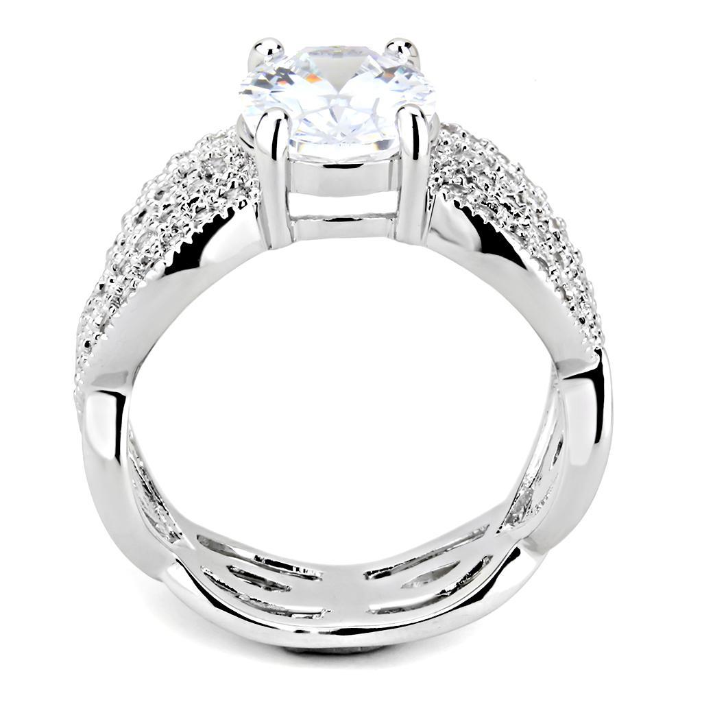 3W1517 - Rhodium Brass Ring with AAA Grade CZ  in Clear