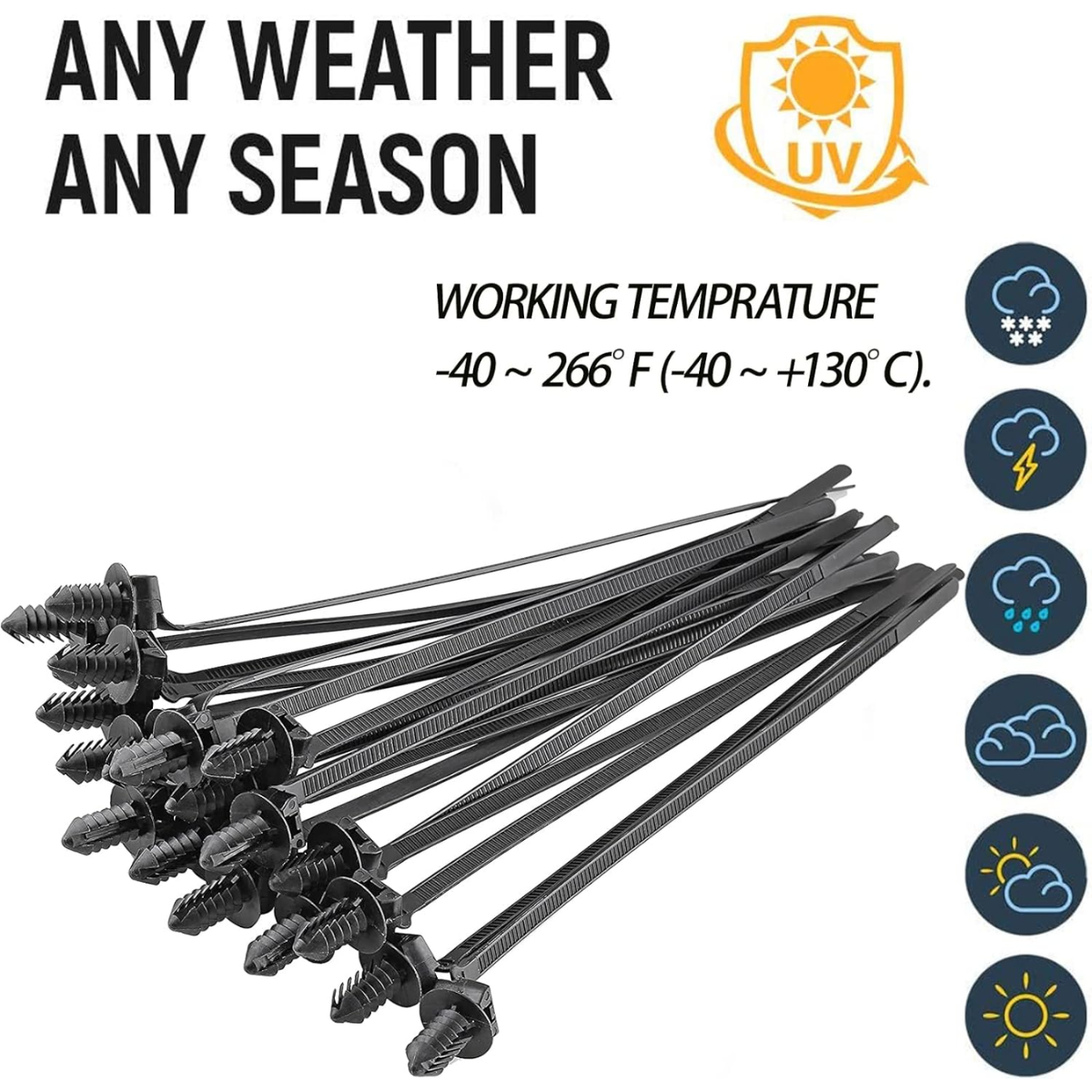 80 Pack Push Mount Cable Zip Tie, 8.3"x0.18" Heavy Duty Push Mount Self Locking UV Resistant Assortment for Indoor Wire Tying (Black) - Horizon Bliss