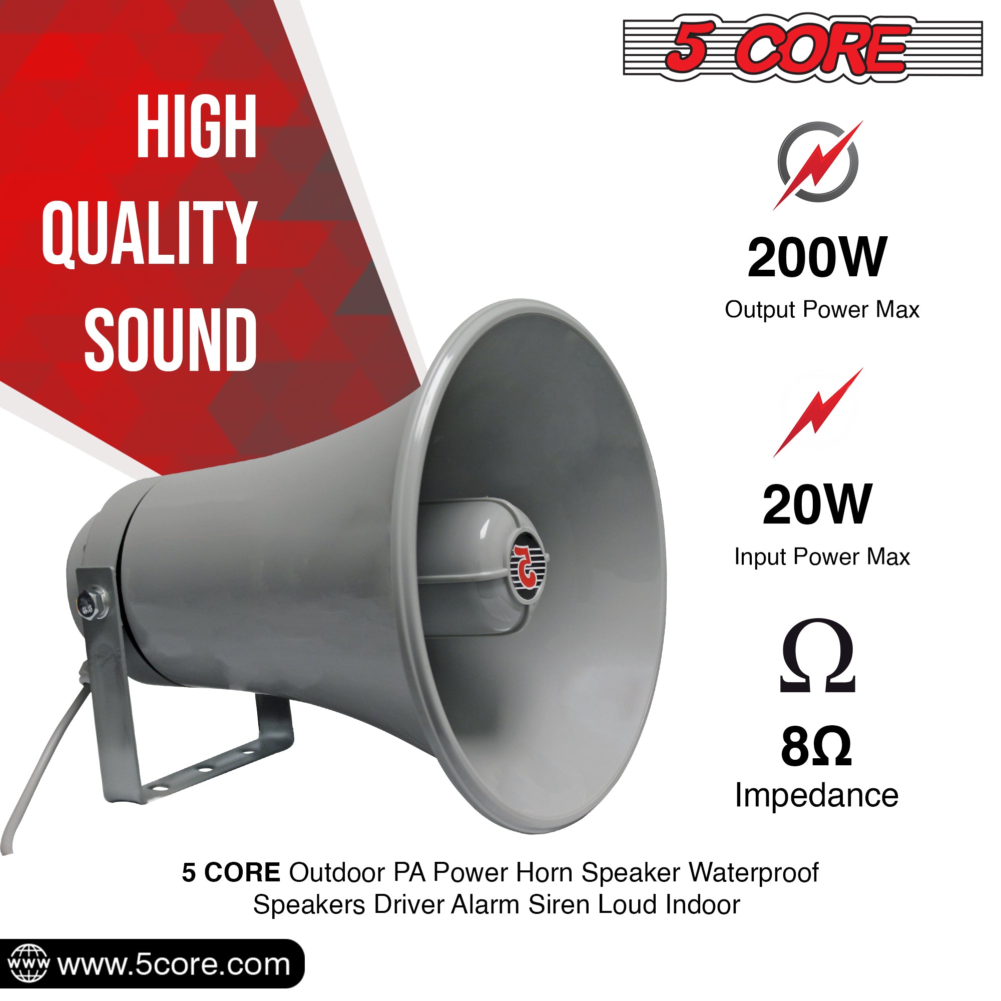 5 Core PA Horn Speaker Outdoor 9 x 11" Loudspeaker • 20W RMS 8Ohm Horn - Horizon Bliss