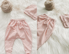 Pearl Pink with Gold Dot Harem Baby Pants and Hat - Horizon Bliss