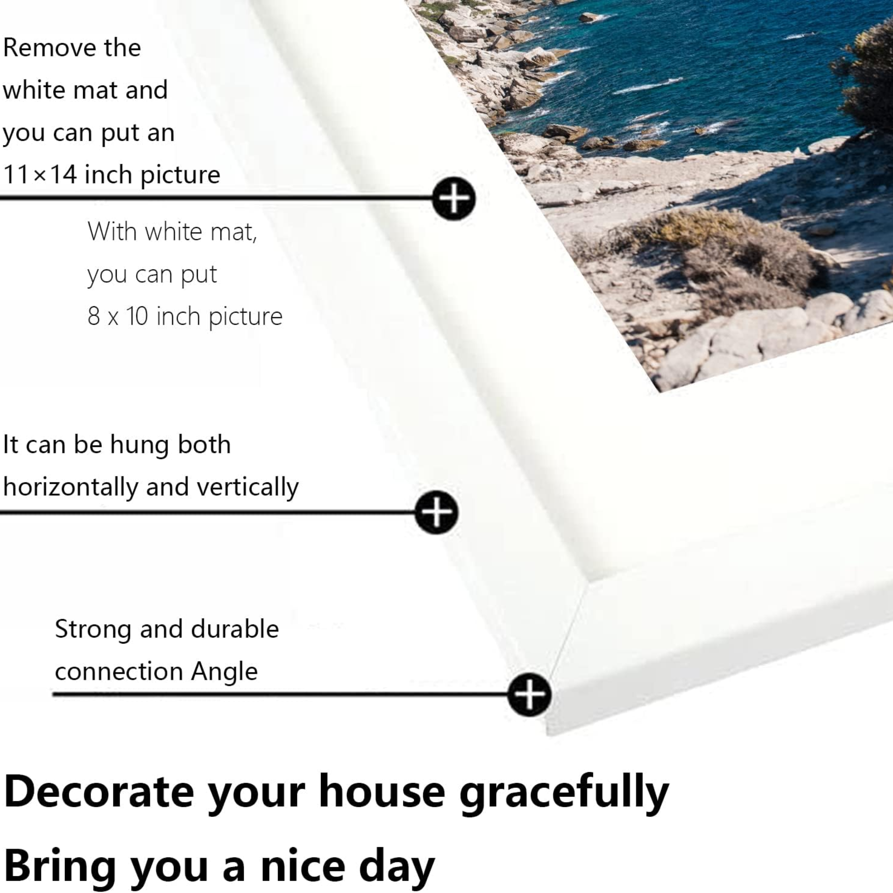 11x14 Picture Frame Set of 2, Made of High Definition Transparent Plastic for 8x10 with Mat or 11x14 Without Mat, Wall Mounting Photo Frames, White - Horizon Bliss