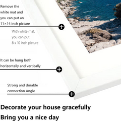 11x14 Picture Frame Set of 2, Made of High Definition Transparent Plastic for 8x10 with Mat or 11x14 Without Mat, Wall Mounting Photo Frames, White - Horizon Bliss