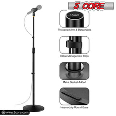 5 Core Mic Stand Round Base  Height Adjustable Universal Microphone