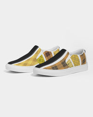 Mens Sneakers Slip On Canvas Yellow and Black Tartan Pattern - Horizon Bliss