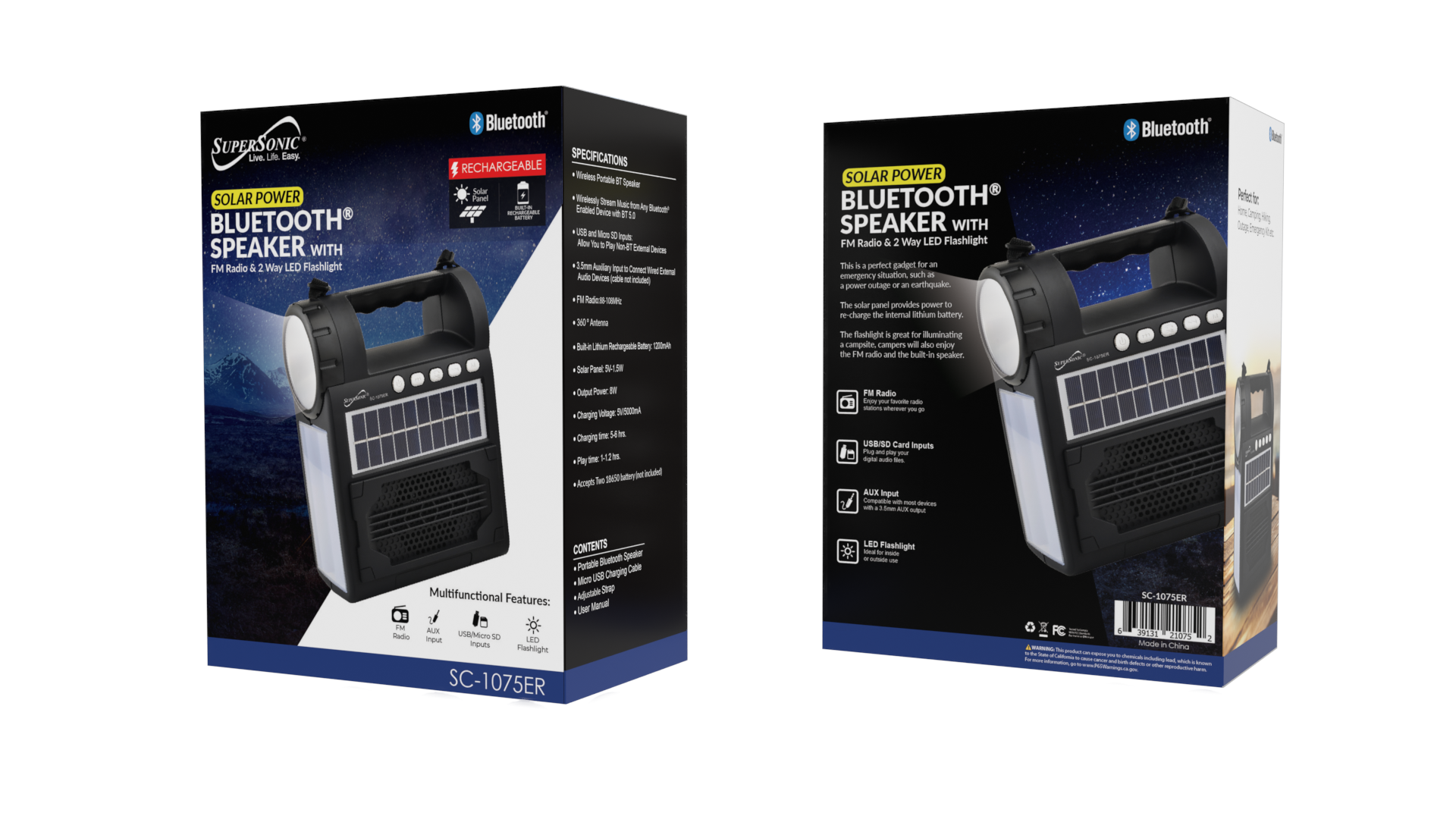 Solar Power Speaker with FM Radio / Flashlight / Lantern (SC-1075ER) - Horizon Bliss