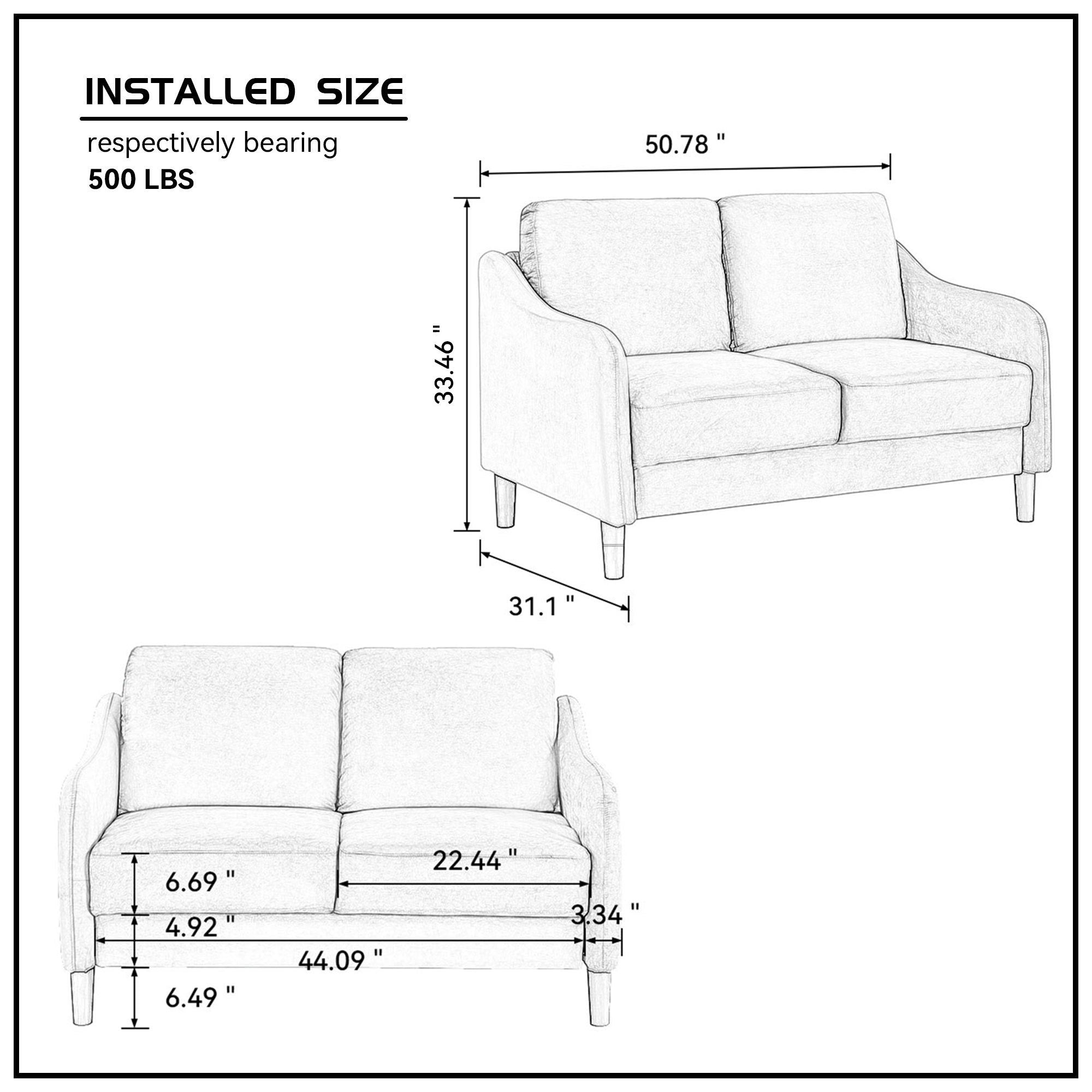 51.5" Loveseat Sofa Small Couch for Small Space for Living