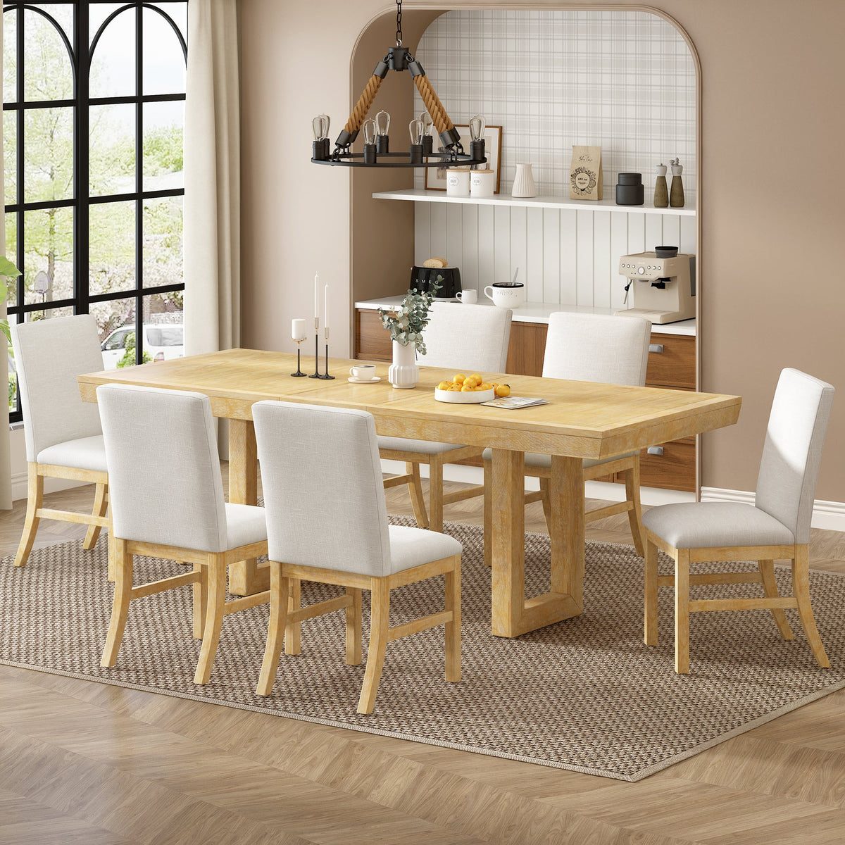 Traditional 7-Piece 72" Extendable Dining Table Set with 12inch