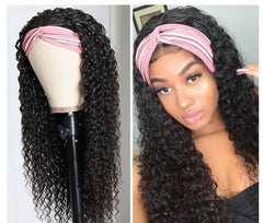 Headband Wig Jerry Curl Human Hair Scarf Wig No GLUE Easy Wear - Horizon Bliss