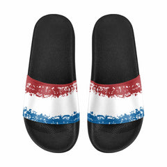 Mens Slide Sandals, Red White Blue Print - Horizon Bliss