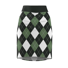 Womens Pencil Skirt, Green And White Argyle Stretch Mini, S510537 - Horizon Bliss