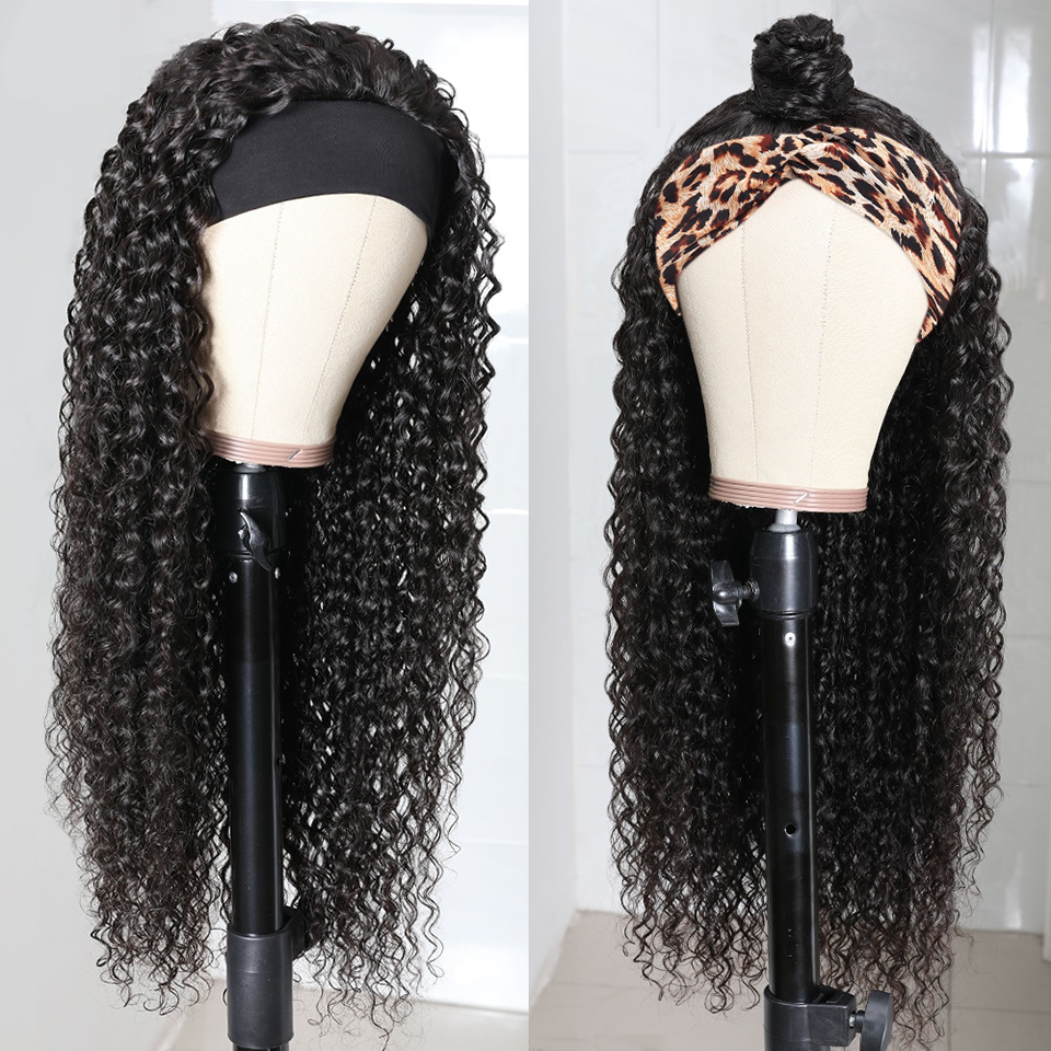 Headband Wig Jerry Curl Human Hair Scarf Wig No GLUE Easy Wear - Horizon Bliss